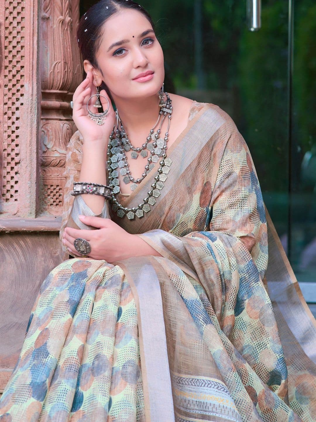 HERE&NOW Women Woven Design Cotton Printed Saree thumbnail 6
