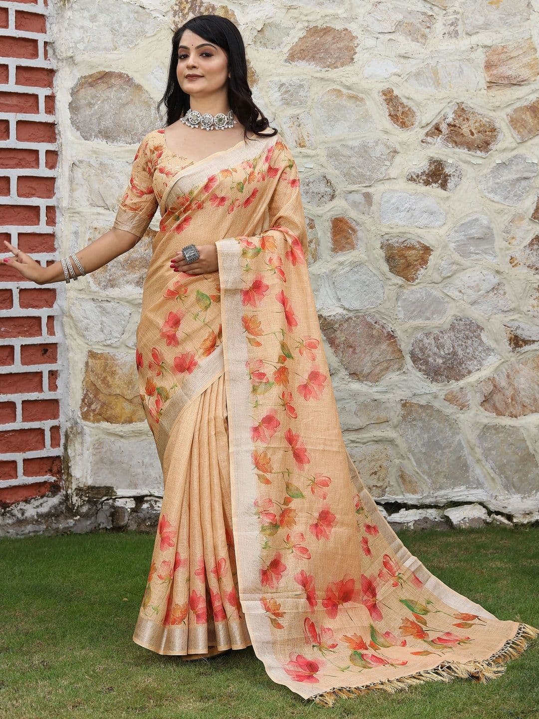 HERE&NOW Floral Silk Cotton Handloom Saree - view 1