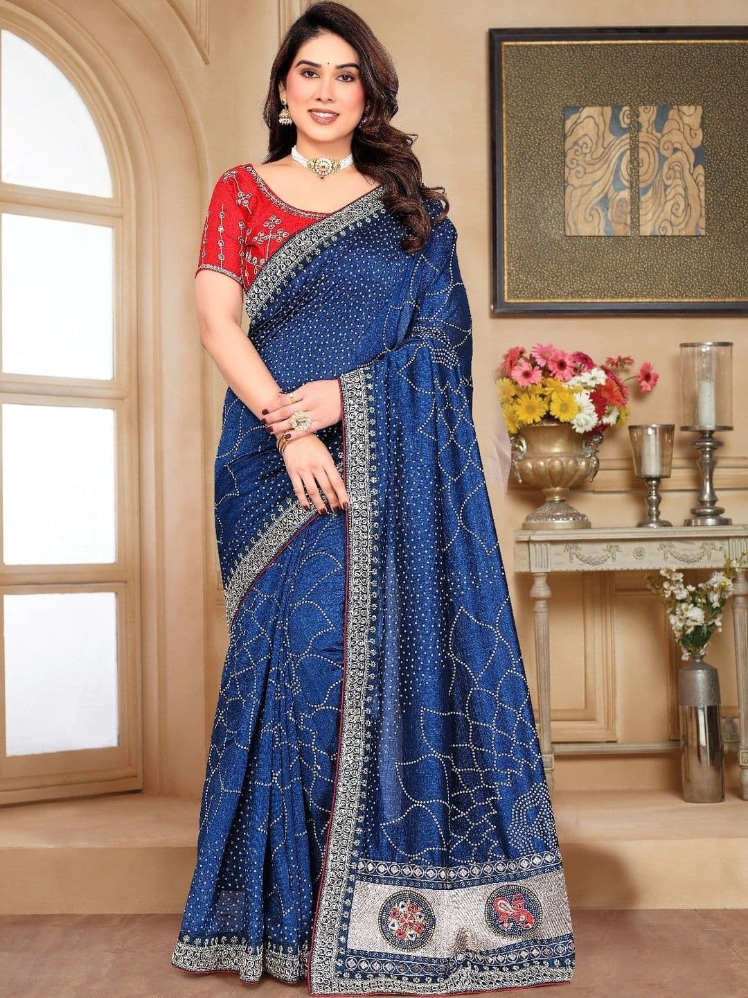 SmileyFashion Bandhani Embroidered Art Silk Designer Saree - view 1