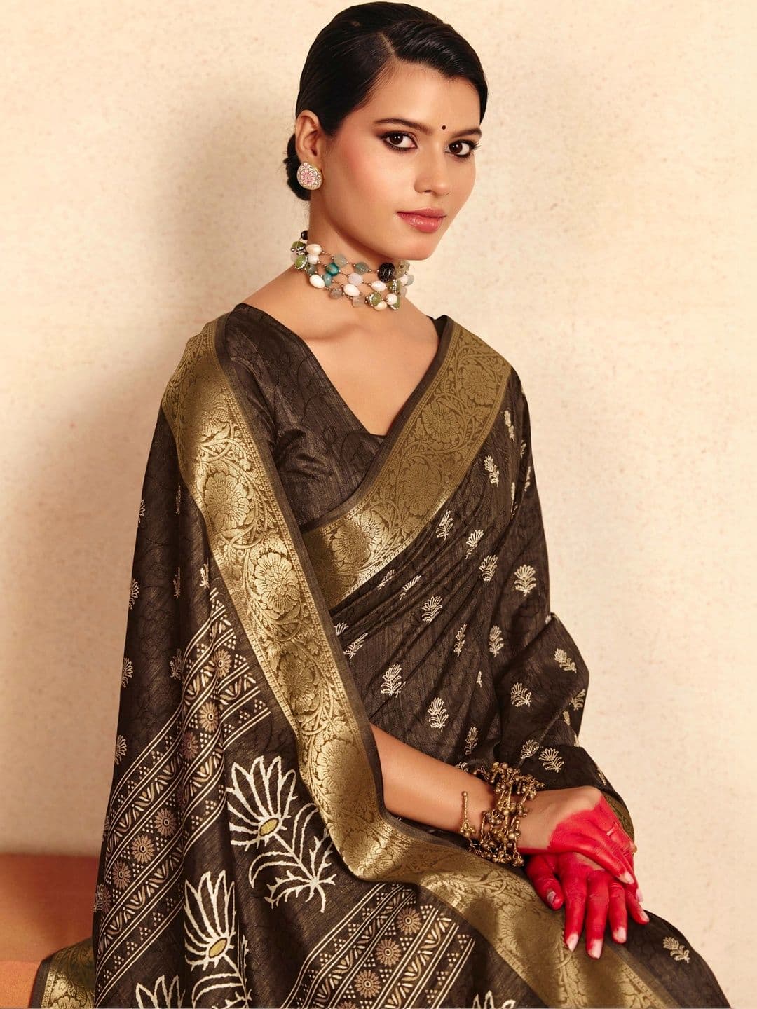 ELINA FASHION & HOME Woven Design Zari Silk Blend Designer Banarasi Saree thumbnail 3