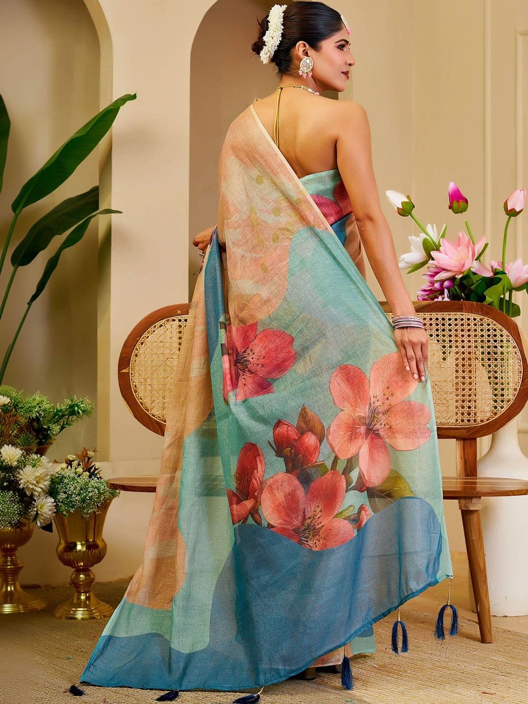 MANVAA Floral Silk Cotton Handloom Saree thumbnail 5