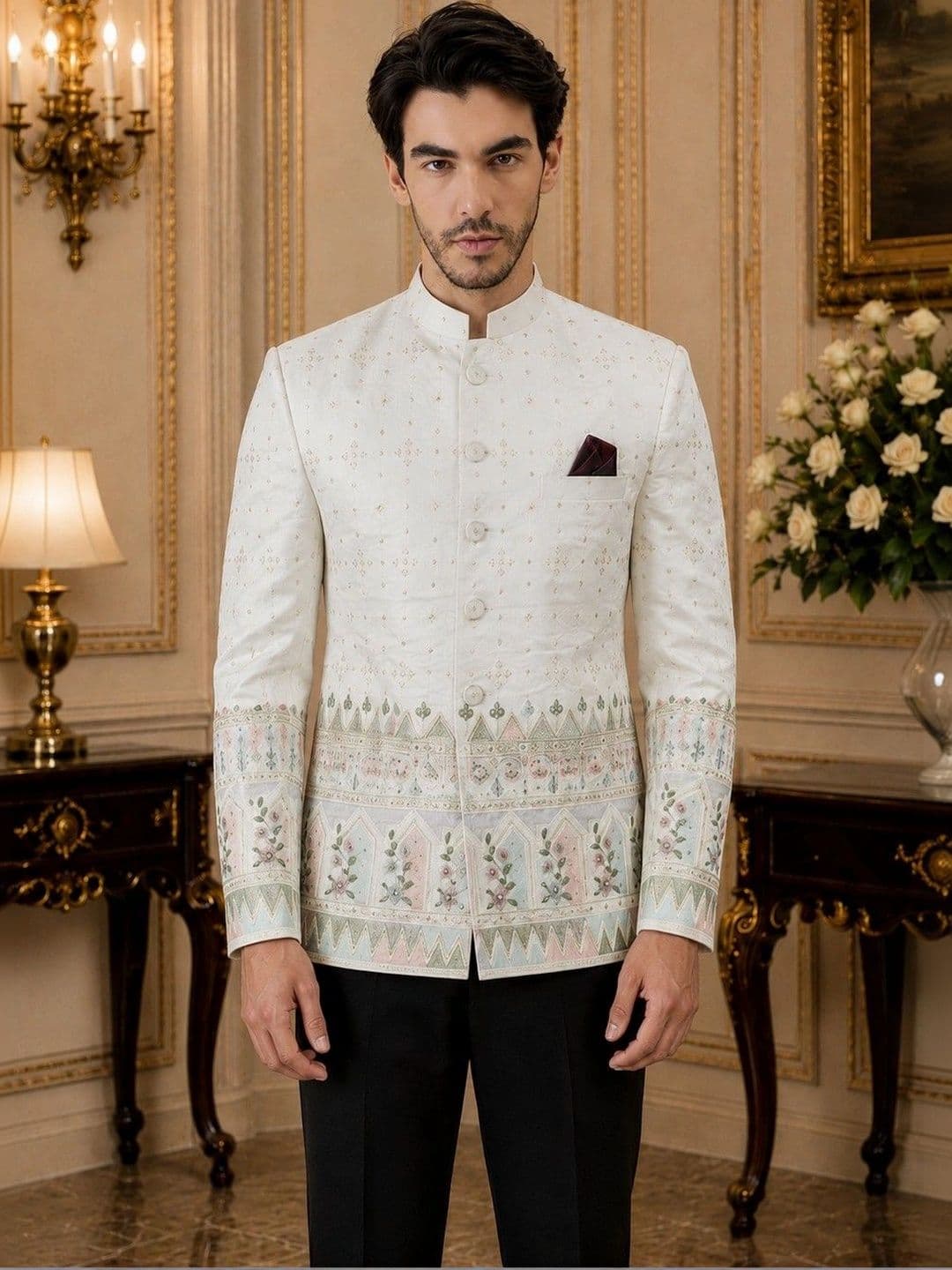 House of Pataudi Printed Mandarin Collar Jodhpuri Blazers thumbnail 7