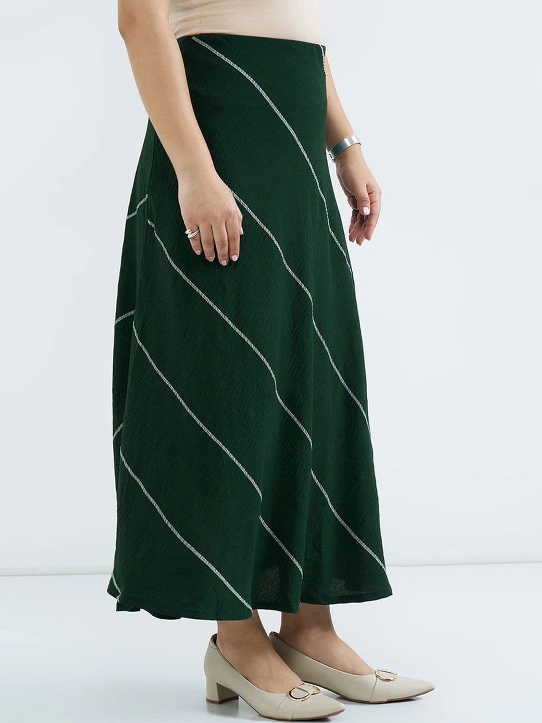 Honey Curvytude by Pantaloons Women Striped Midi A-Line Skirt thumbnail 2