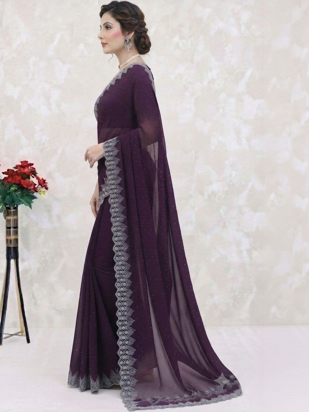 SmileyFashion Embellished Pure Georgette Saree thumbnail 5