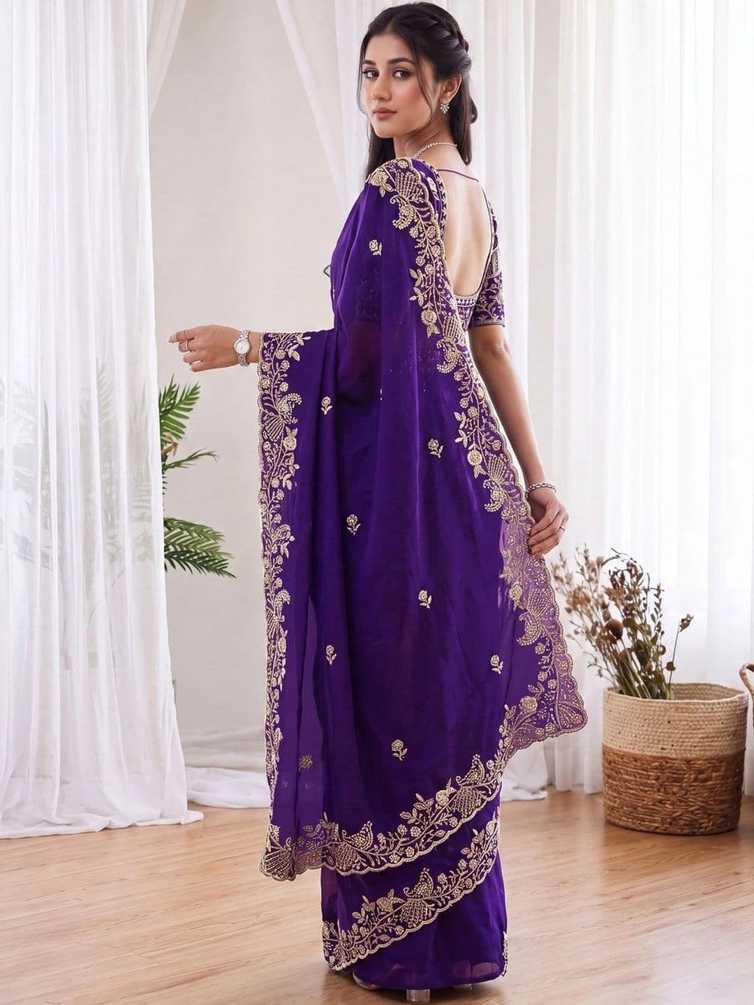 Zari and Ziba Ethnic Motifs Zari Satin Designer Saree thumbnail 3