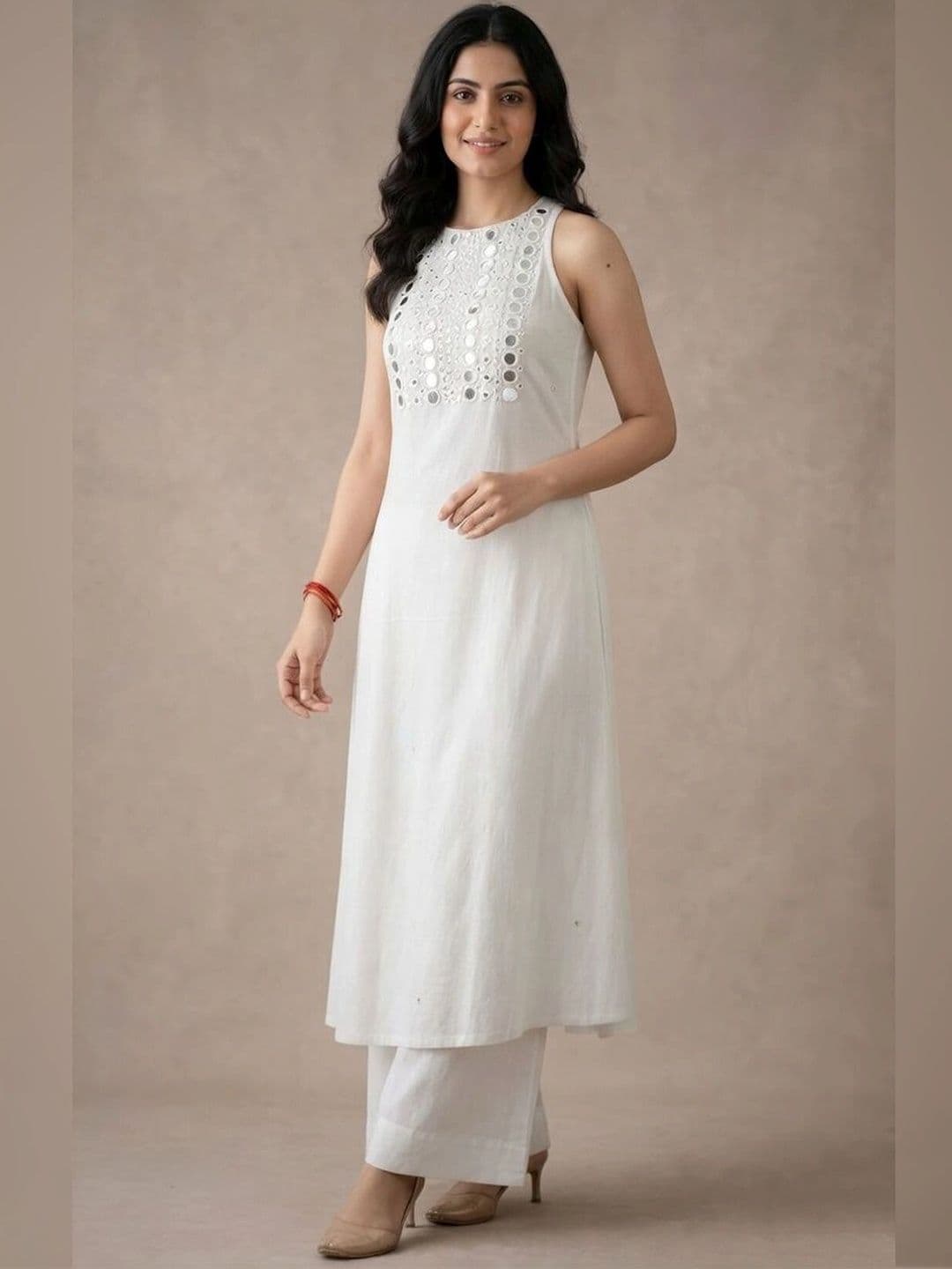 KALINI Women Regular Mirror Work Kurta with Palazzos thumbnail 2