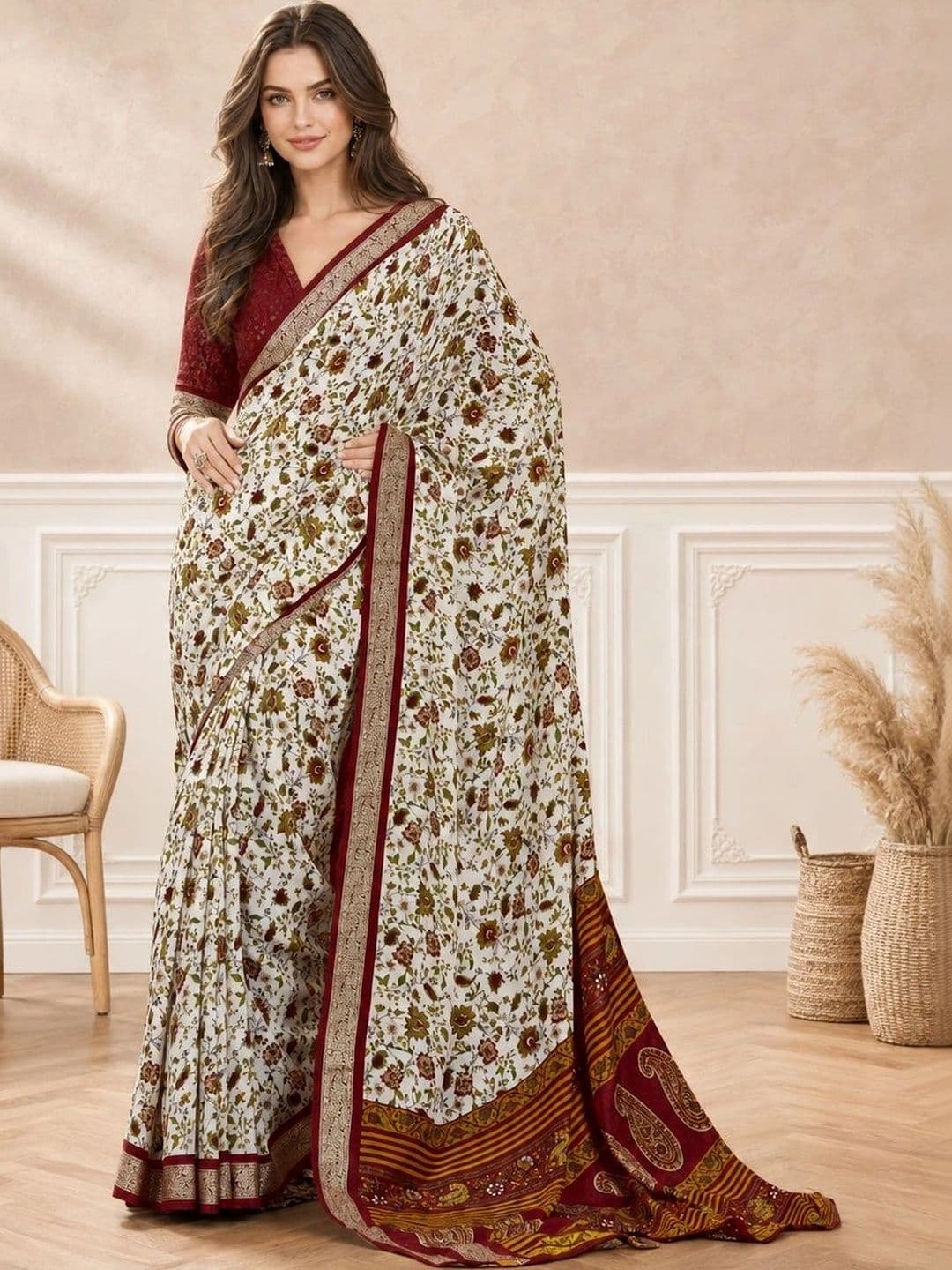 all about you Floral Zari Poly Crepe Fusion Saree - view 1