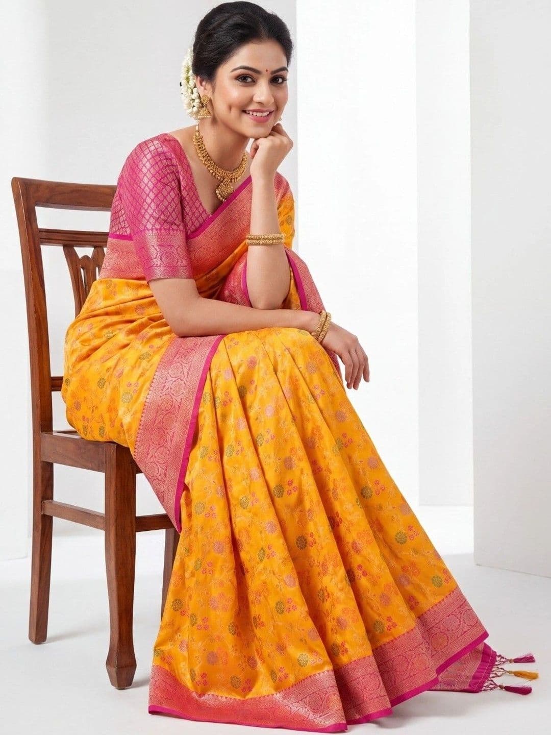 KALINI Woven Design Zari Art Silk Fusion Banarasi Saree thumbnail 3