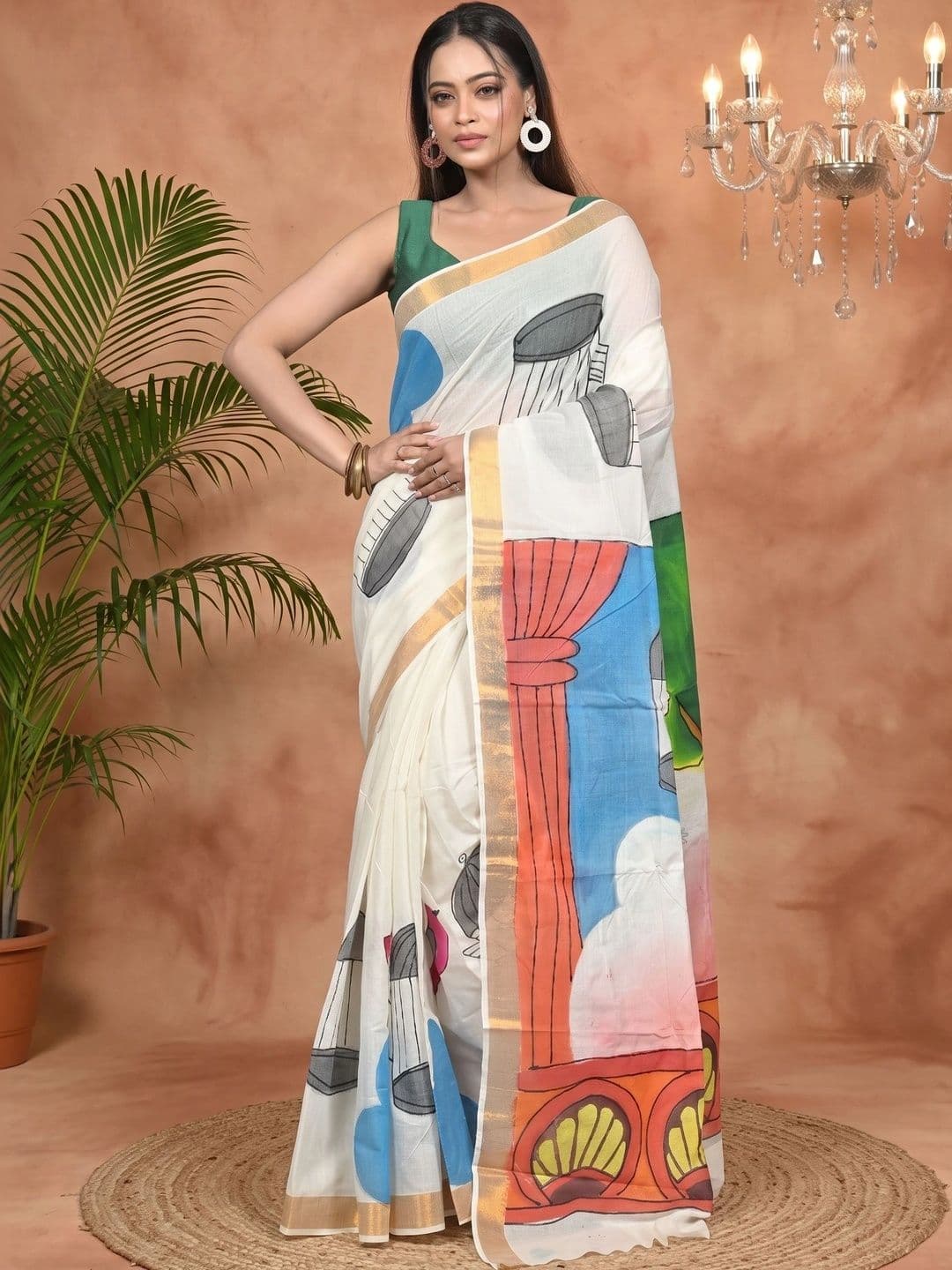 GitAsit Ethnic Motifs Sequinned Pure Cotton Handloom Taant Saree - view 1