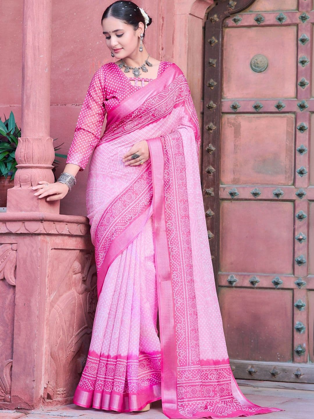 HERE&NOW Bandhani Saree thumbnail 4