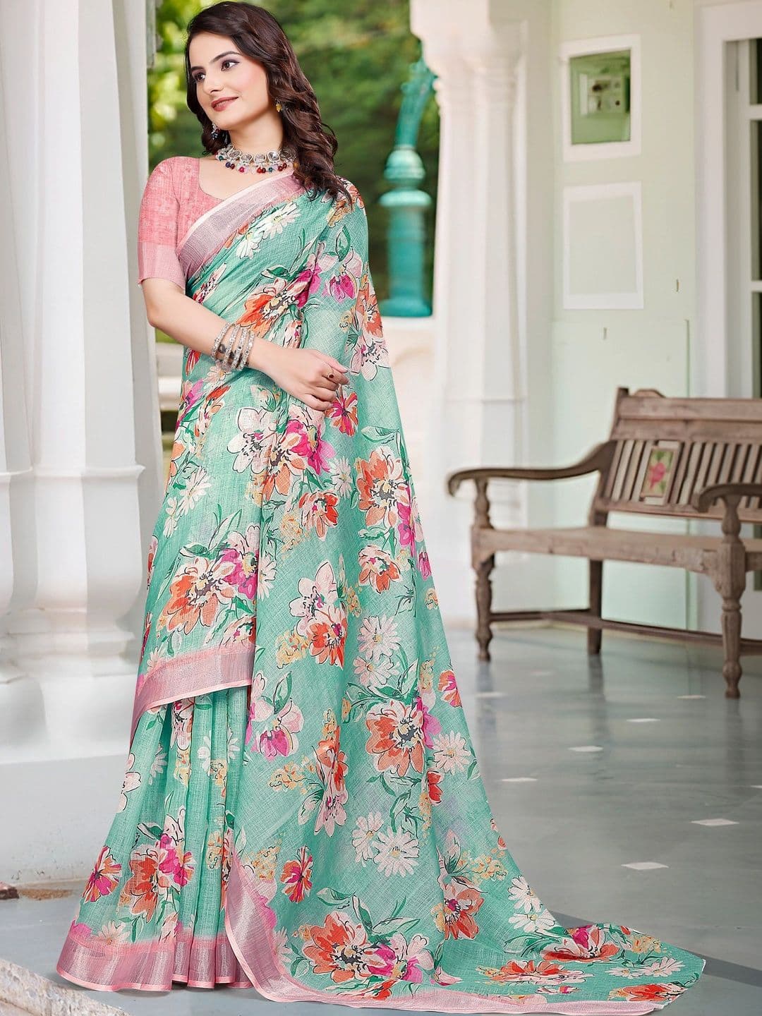 HERE&NOW Women Floral Printed Saree with Blouse Piece thumbnail 7