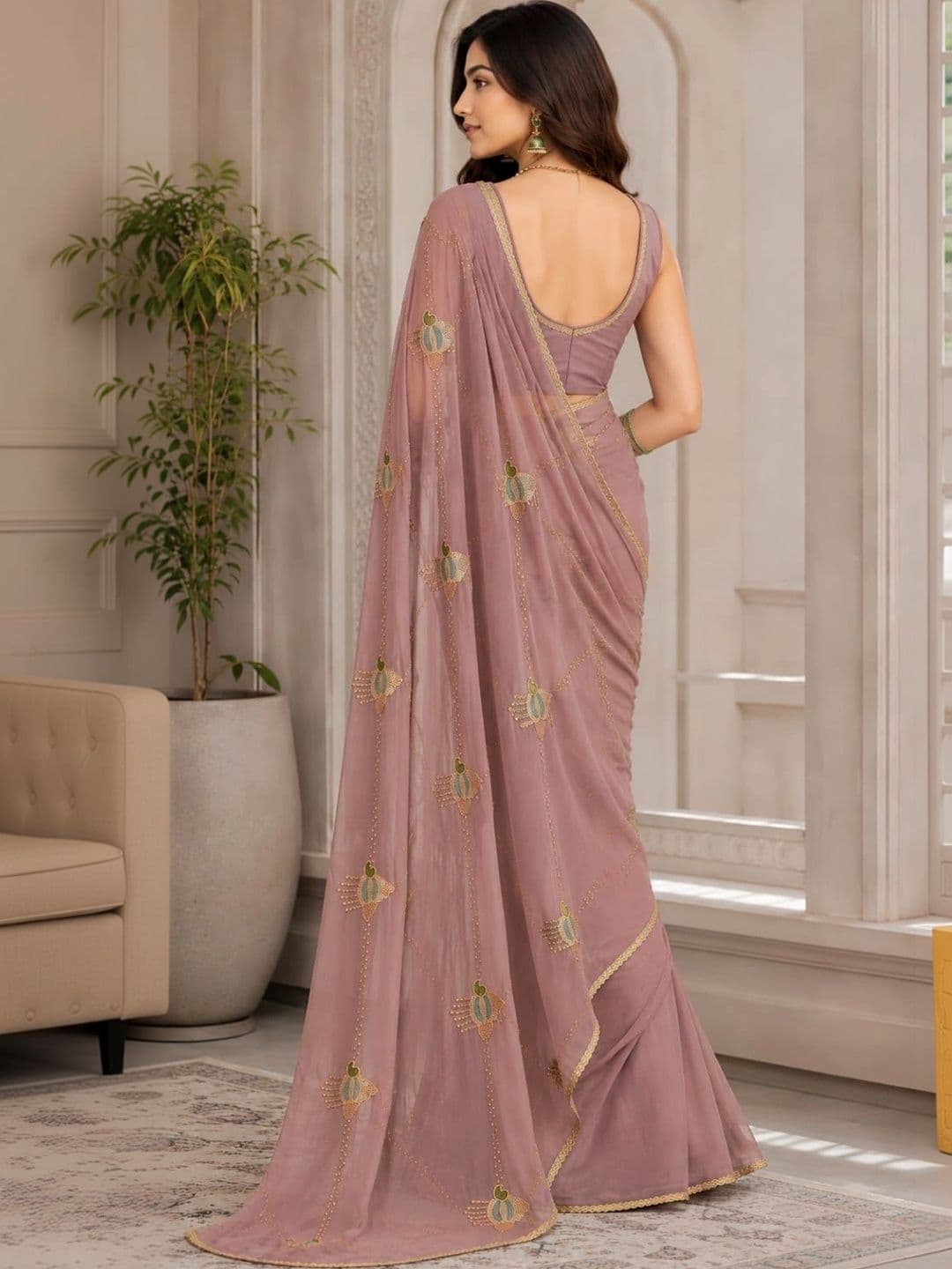 SHRIJAMYAHAM Embroidered Poly Georgette Saree thumbnail 5