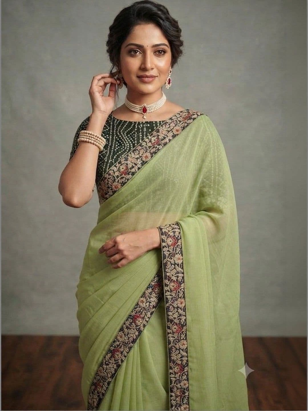 SmileyFashion Floral Embroidered Poly Chiffon Designer Saree thumbnail 5