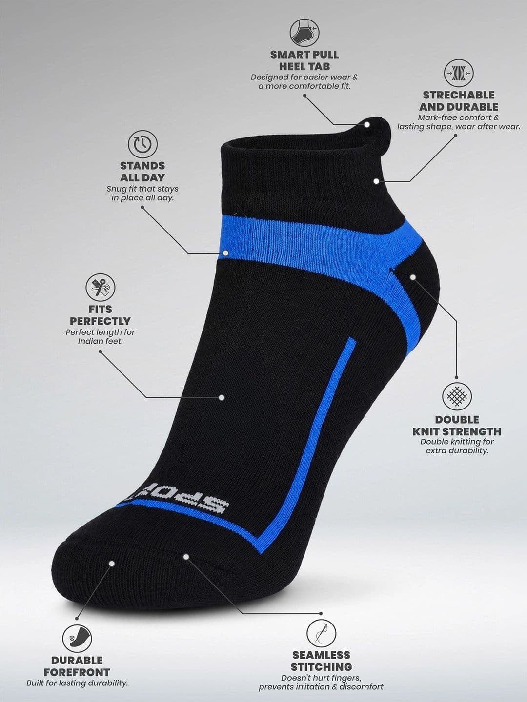 LOUIS STITCH Men Pack of 3 Cotton Assorted Colourblocked Ankle Length Socks thumbnail 6
