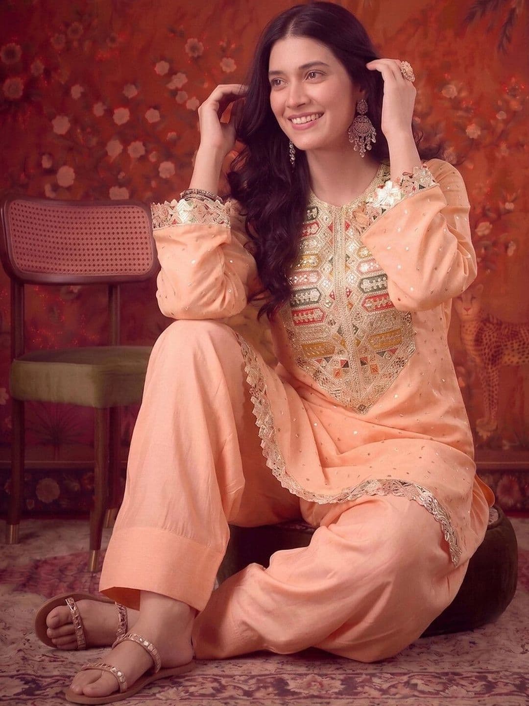 Sangria Women Ethnic Motifs Embroidered Regular Kurta with Patiala thumbnail 6