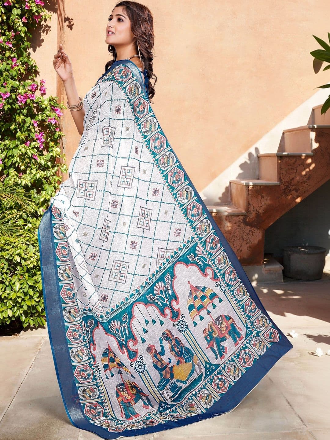HERE&NOW Women Kalamkari Cotton Blend Saree thumbnail 7