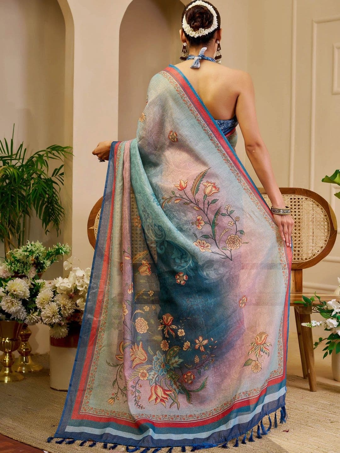 HERE&NOW Floral Silk Cotton Fusion Saree thumbnail 4