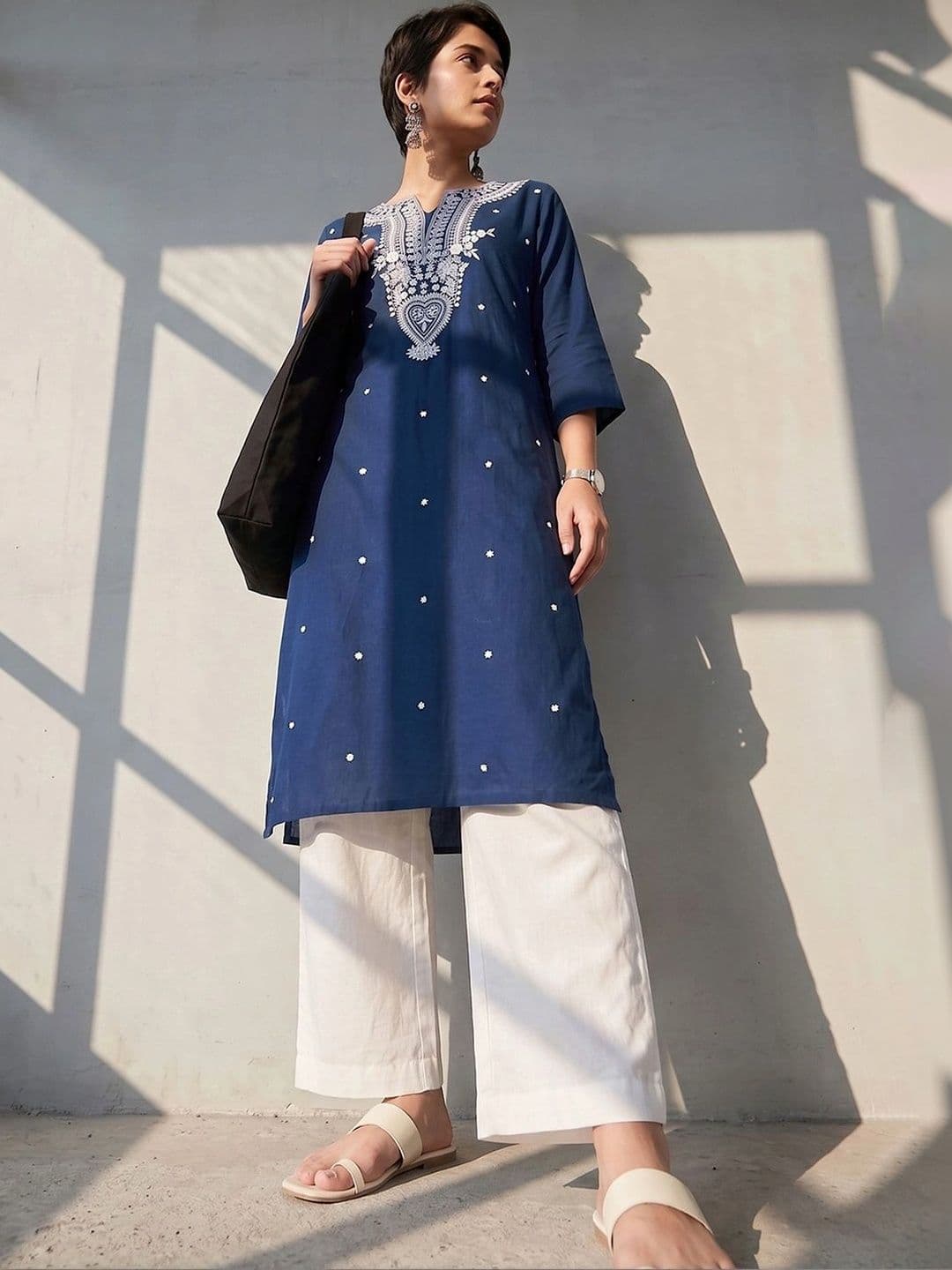 Melange by Lifestyle Women Ethnic Motifs Embroidered Chikankari Kurta - view 1