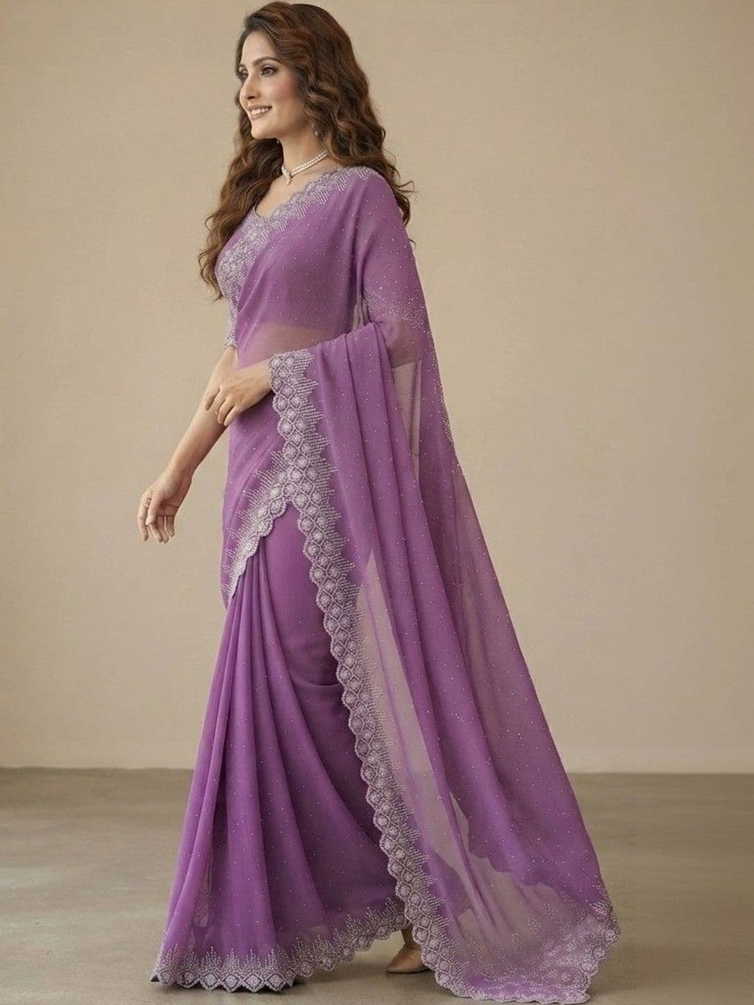 SmileyFashion Pure Georgette Saree thumbnail 3