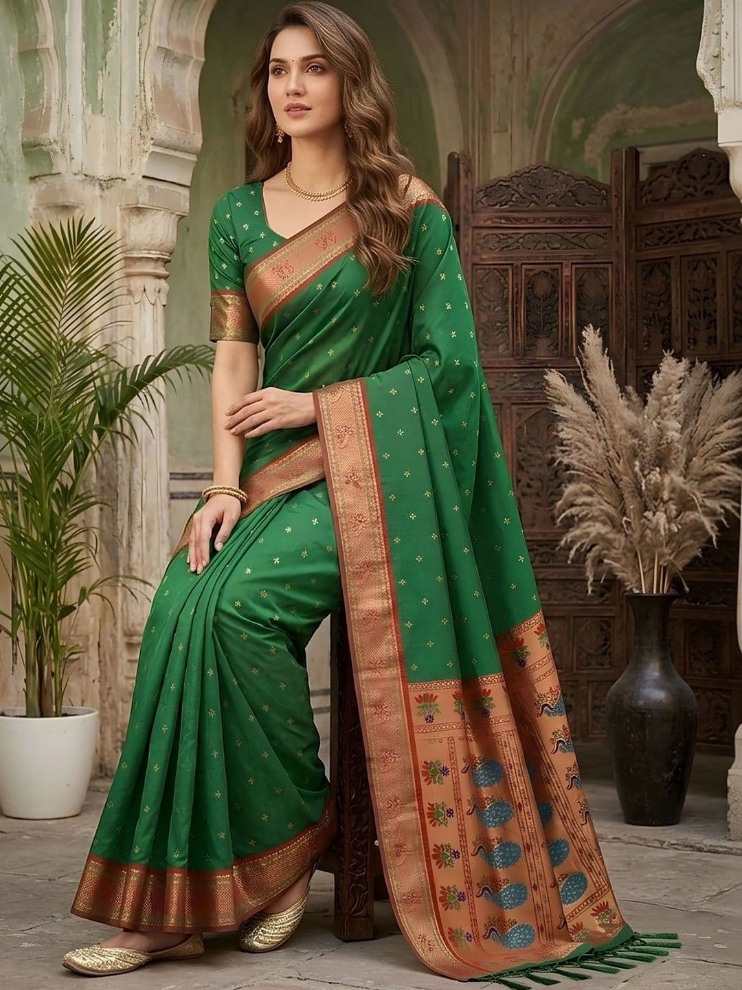Urbanari Woven Design Zari Silk Blend Banarasi Saree thumbnail 3