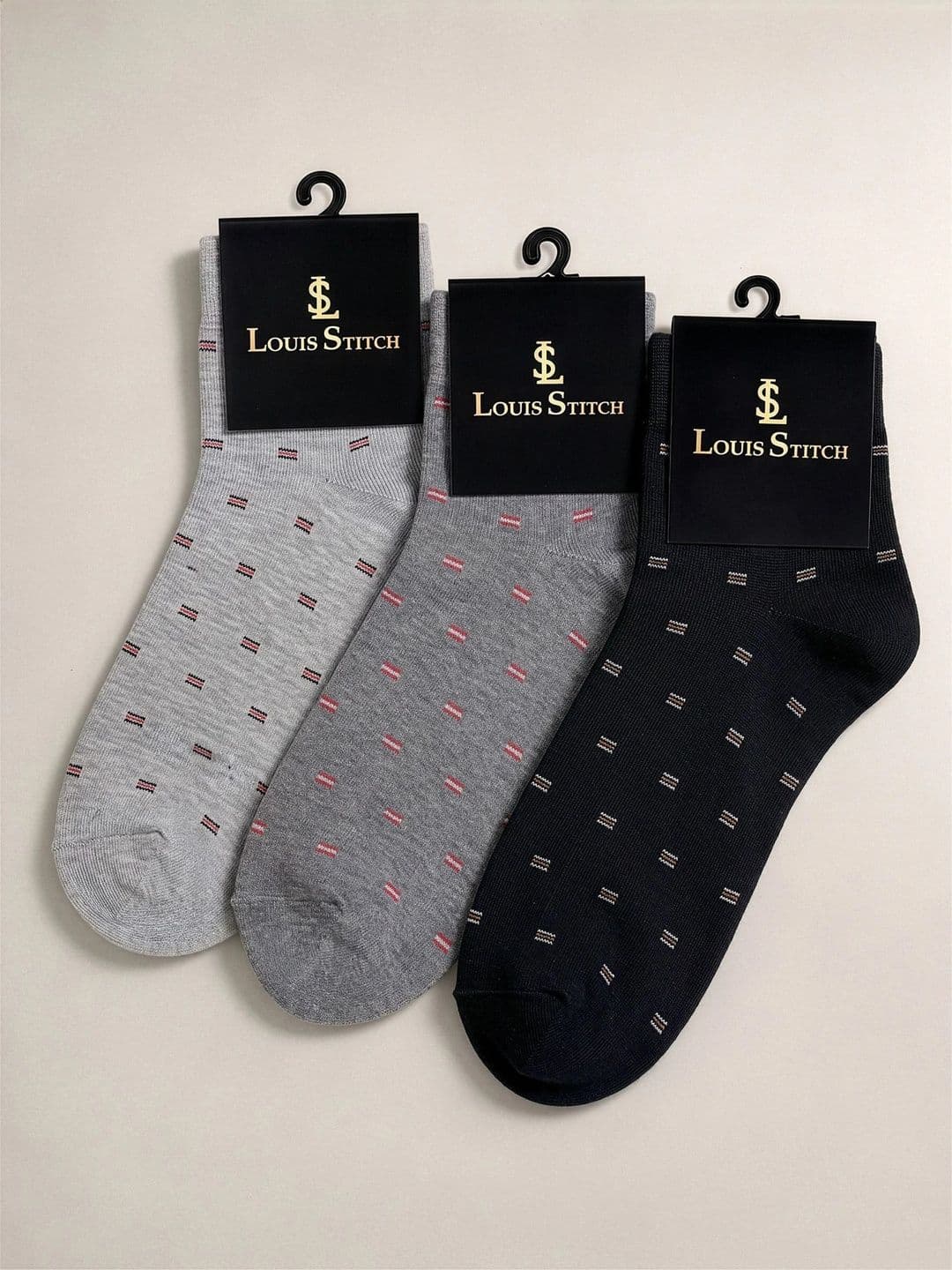 LOUIS STITCH Men Pack of 3 Cotton Assorted Patterned Ankle Length Socks thumbnail 6