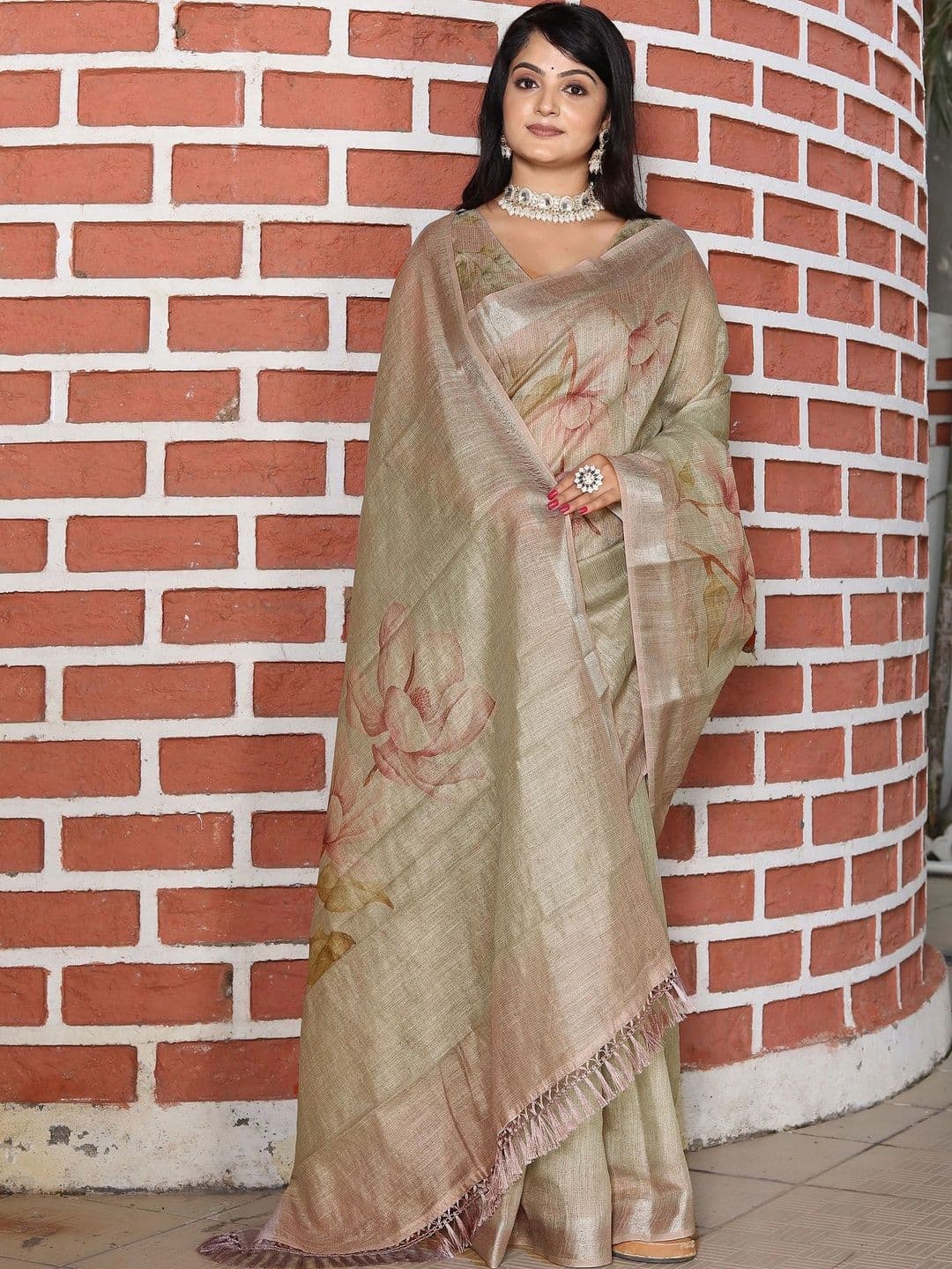 HERE&NOW Floral Silk Cotton Handloom Saree thumbnail 3