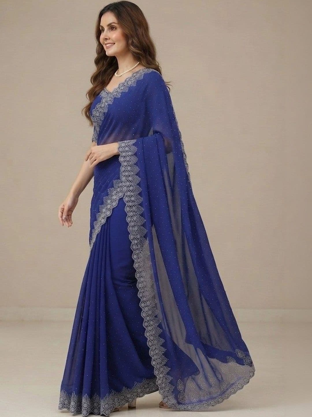 SmileyFashion Pure Georgette Saree thumbnail 3