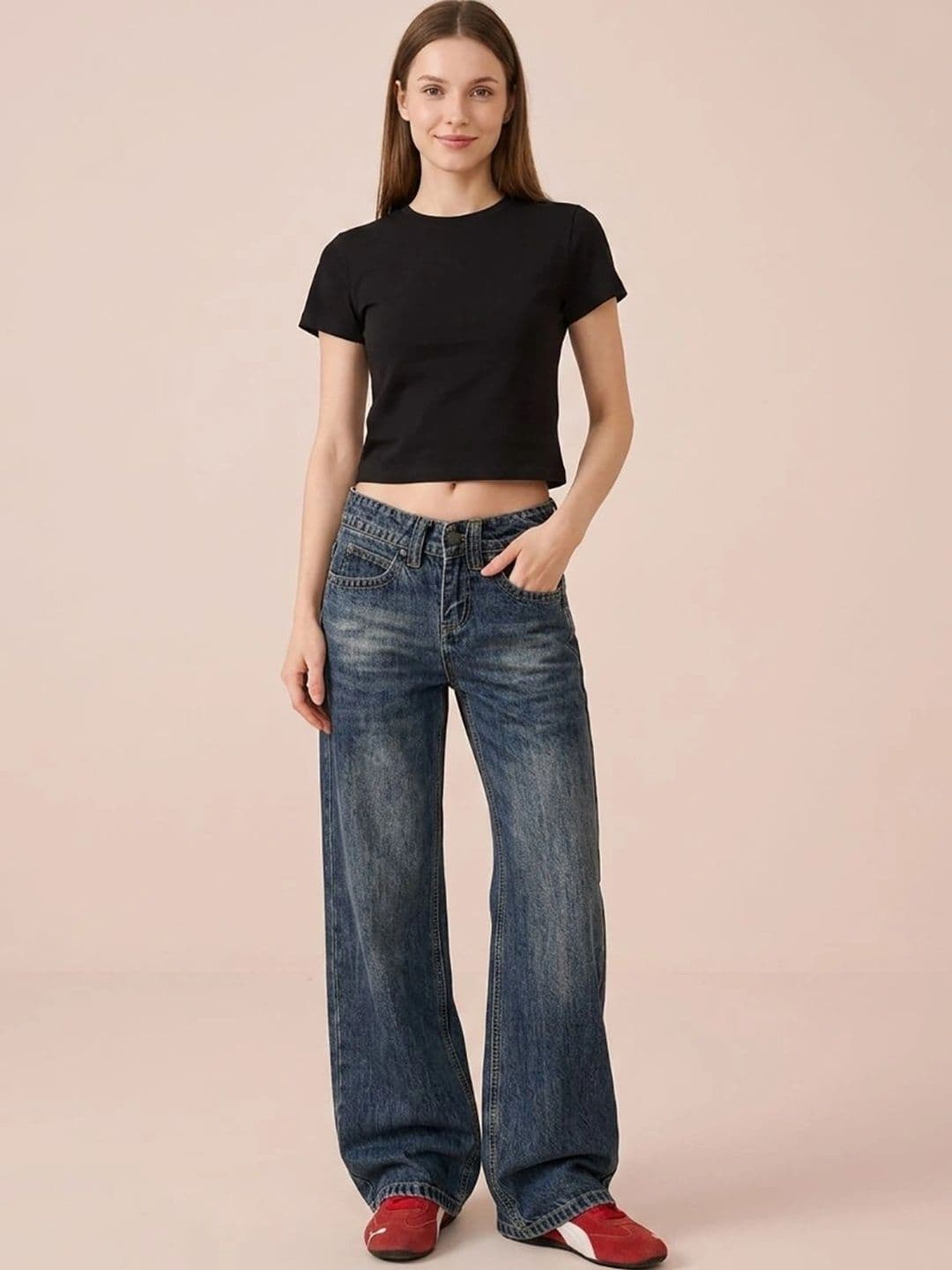 ATELIER REBEL Women Wide Leg Mid-Rise Low Distress Heavy Fade Jeans - view 1