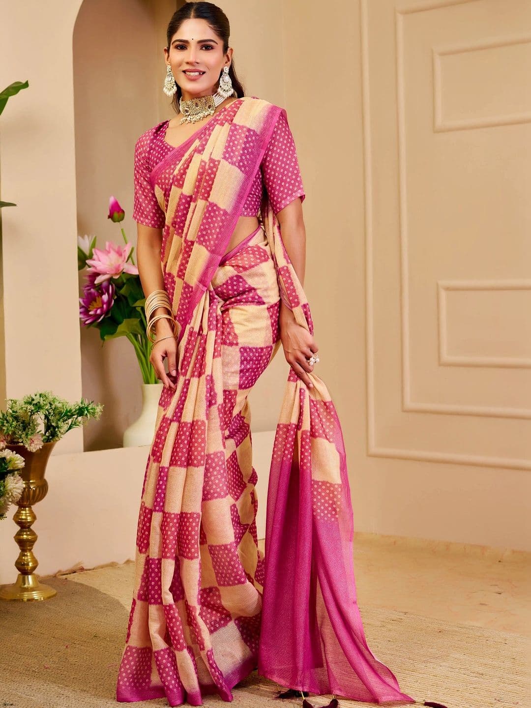 HERE&NOW Women Polka Dot Silk Cotton Handloom Saree thumbnail 3