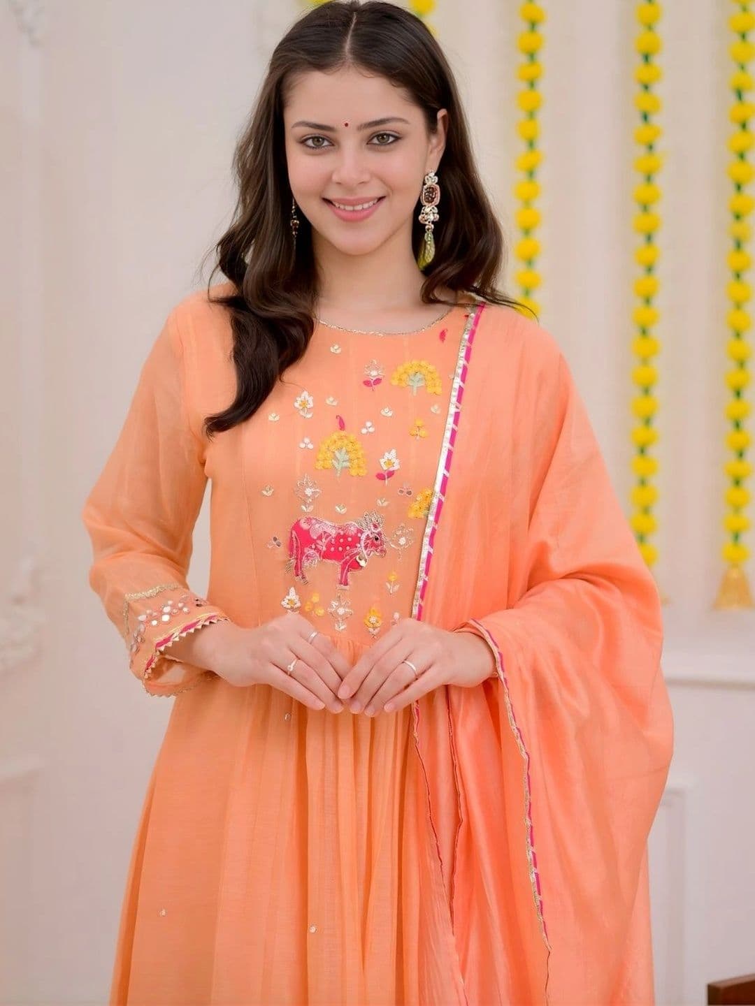 Sangria Women Ethnic Motifs Embroidered Empire Mirror Work Kurta with Trousers & With Dupatta thumbnail 5
