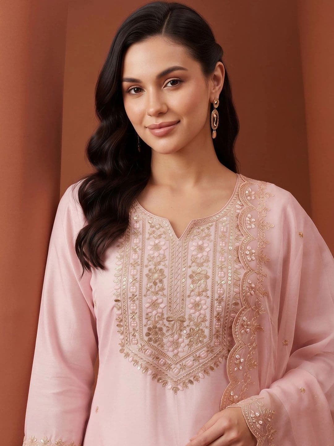 Indo Era Women Ethnic Motifs Embroidered Regular Kurta with Trousers & With Dupatta thumbnail 2