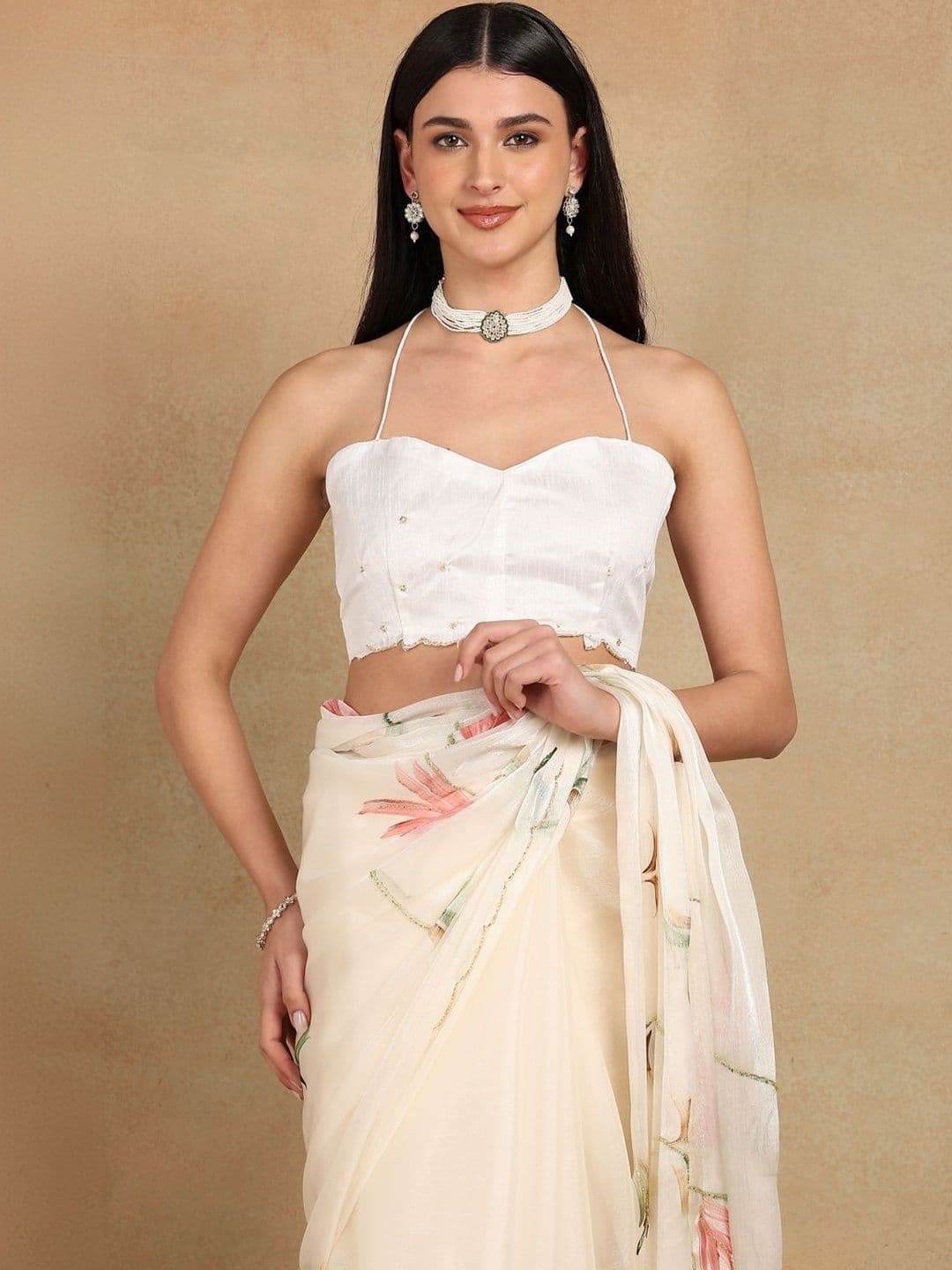 KALINI Floral Beads and Stones Organza Designer Saree thumbnail 3