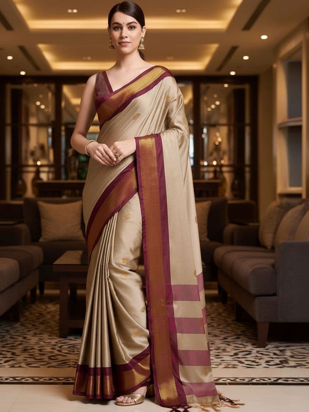 Sangria Zari Pure Cotton Kanjeevaram Saree thumbnail 4