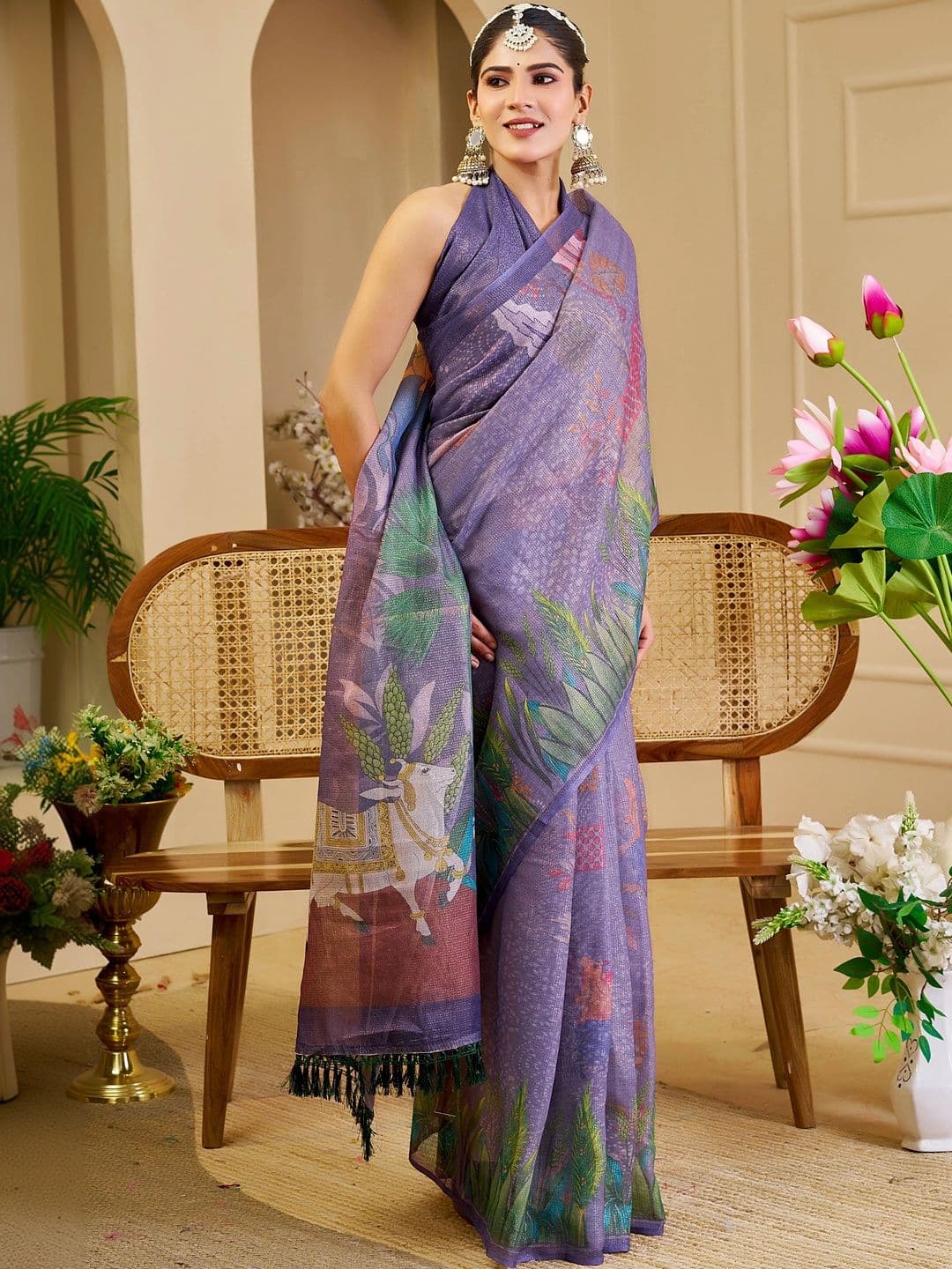 Maroosh Floral Silk Cotton Handloom Saree thumbnail 4