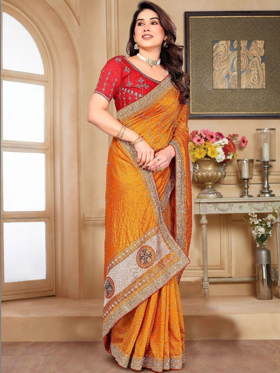 SmileyFashion Bandhani Embroidered Art Silk Designer Saree thumbnail 4