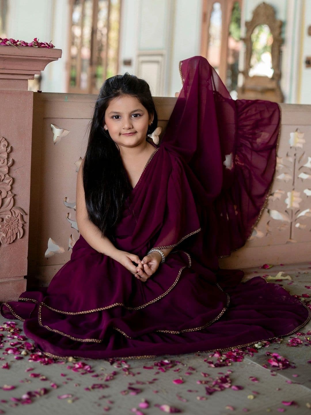 YK Girls Embroidered Thread Work Ready to Wear Lehenga & thumbnail 2