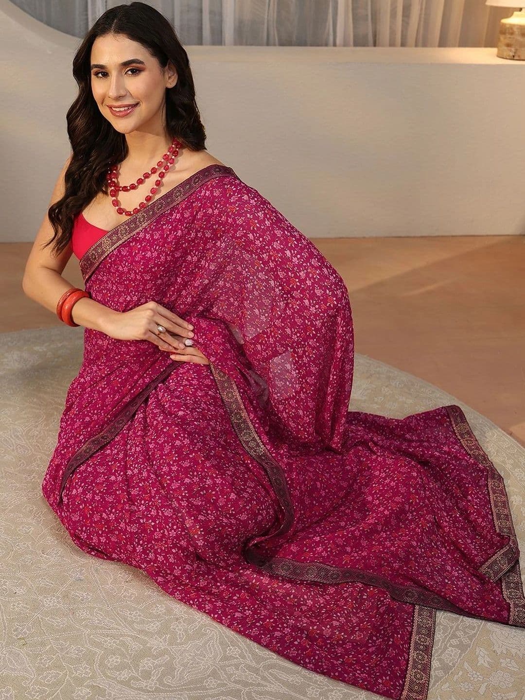 Libas Floral Gotta Patti Pure Georgette Saree thumbnail 5