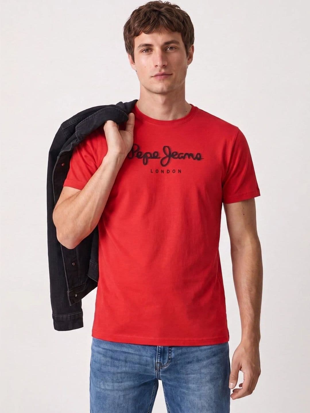 Pepe Jeans Men Brand Logo Printed Pure Cotton Slim Fit T-shirt - view 1