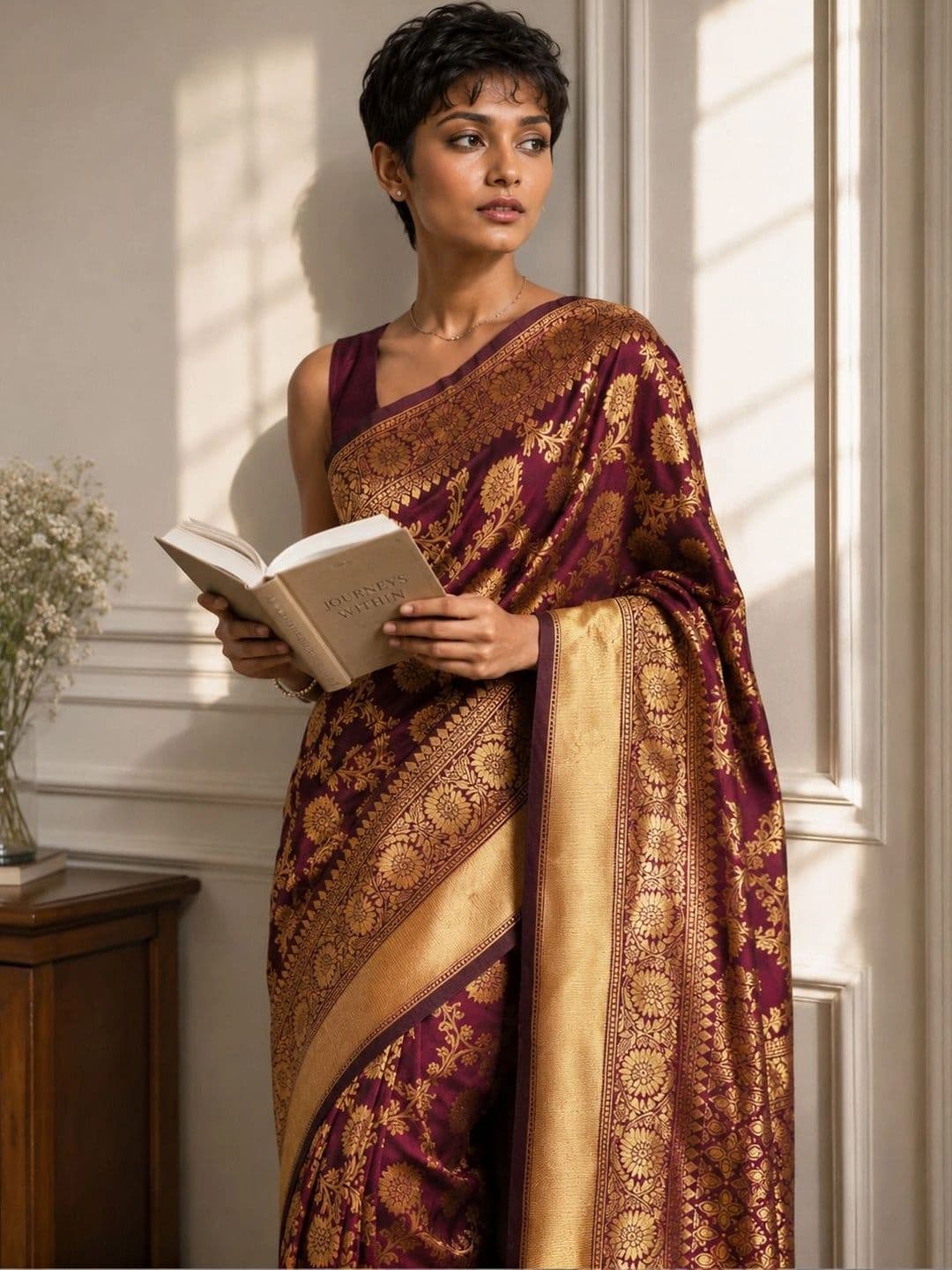 House of Pataudi Woven Design Zari Silk Blend Banarasi Saree thumbnail 5