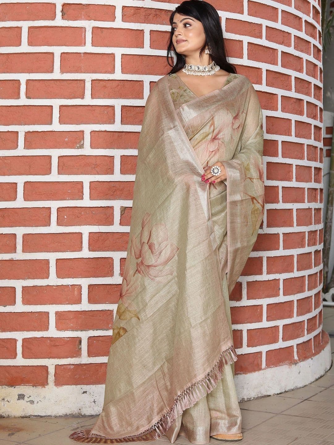 HERE&NOW Floral Silk Cotton Handloom Saree thumbnail 4