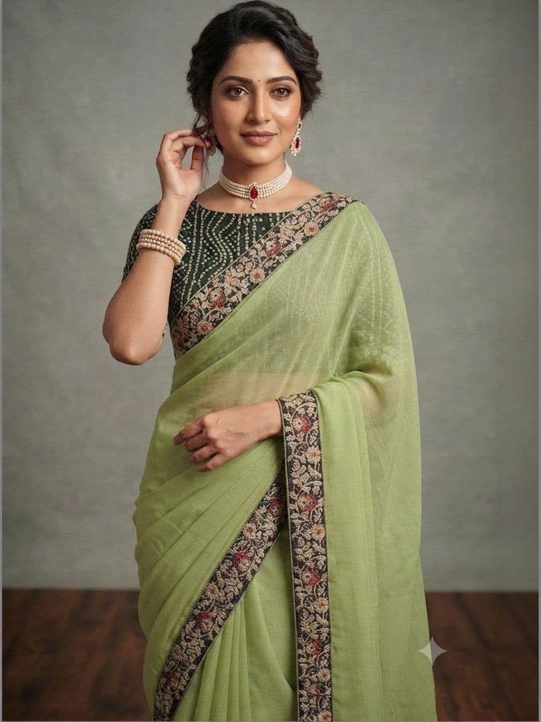 SmileyFashion Floral Embroidered Poly Chiffon Designer Saree thumbnail 2