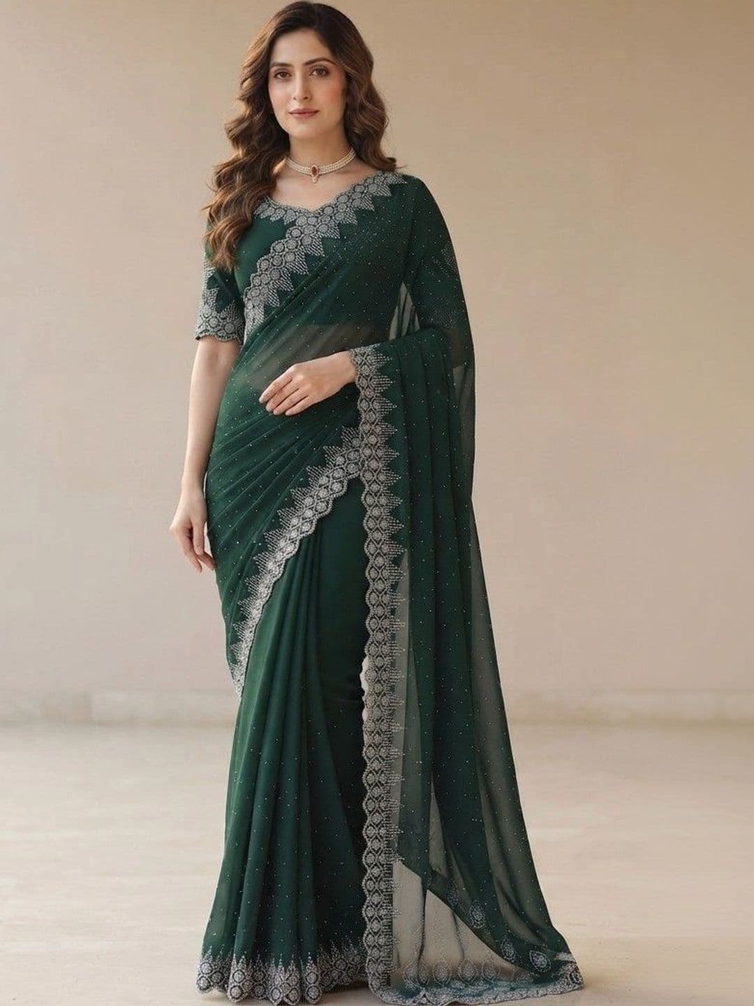 SmileyFashion Pure Georgette Saree thumbnail 2