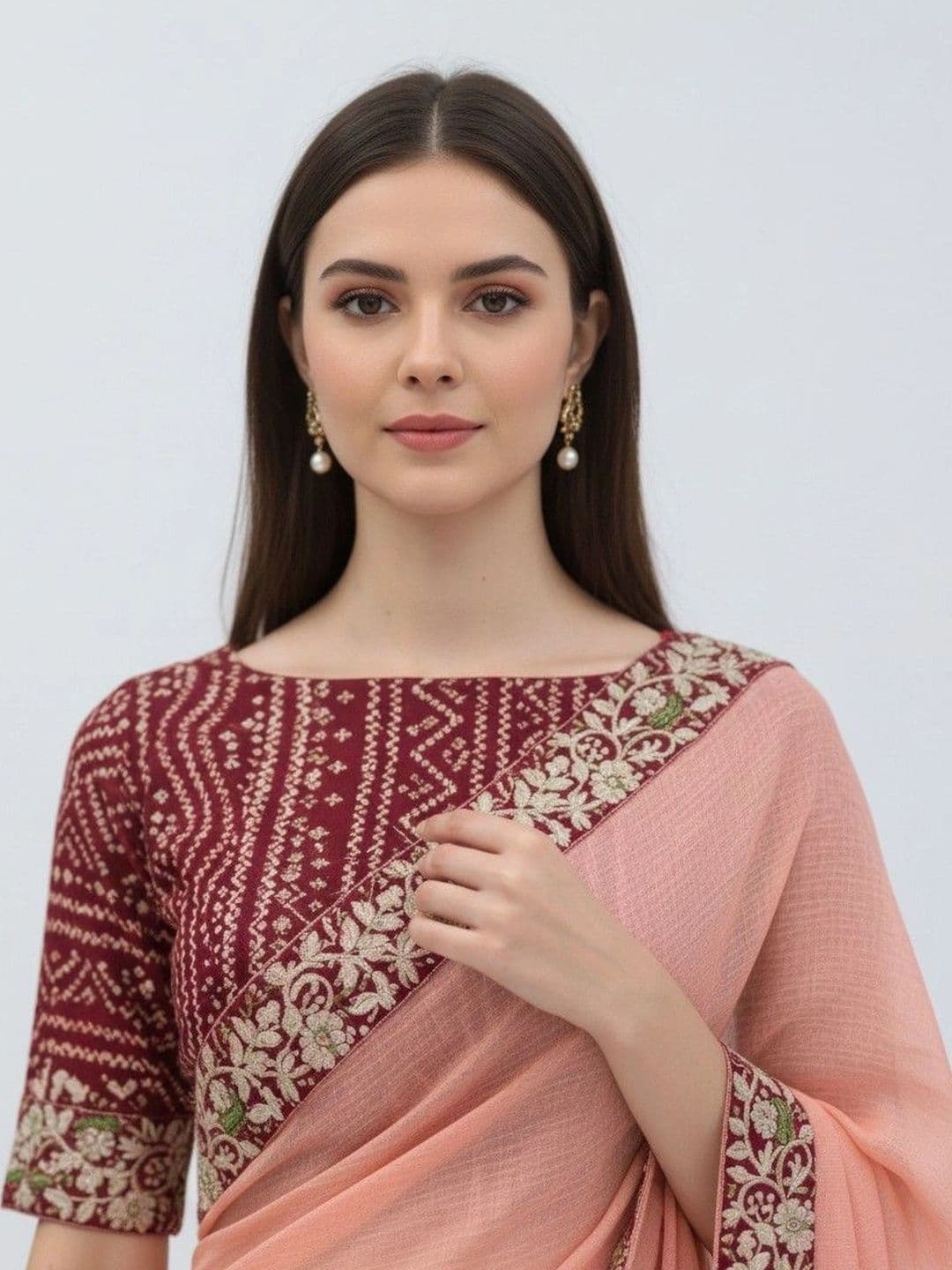 SmileyFashion Floral Embroidered Poly Chiffon Designer Saree thumbnail 2