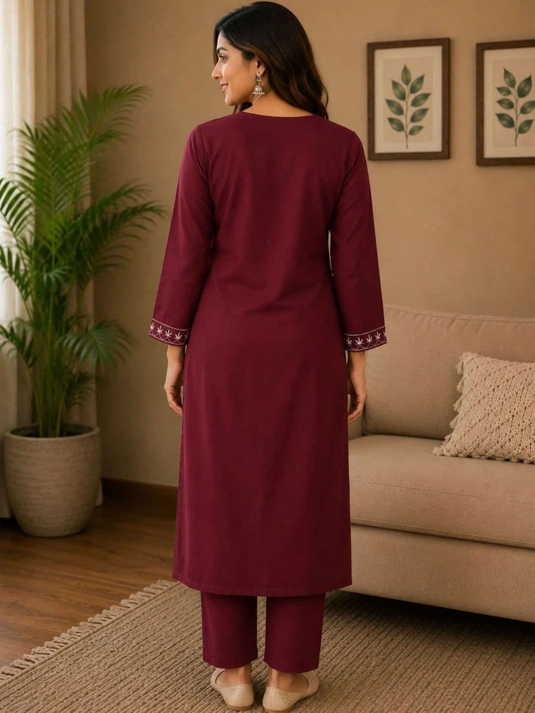 RICF ROYALS INDIA FASHION COLLECTION Women Ethnic Motifs Embroidered Regular Thread Work Kurta with Trousers thumbnail 3