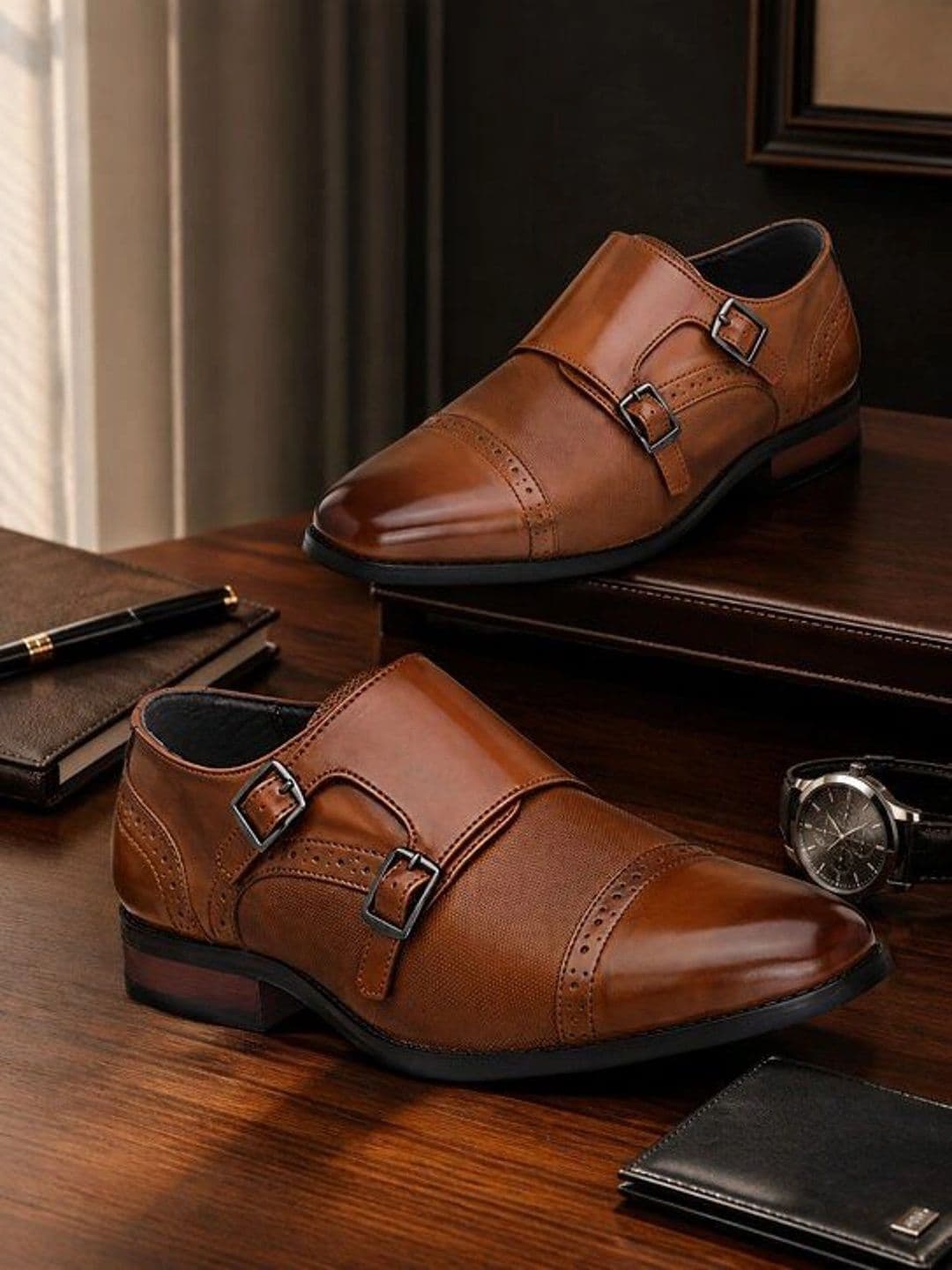 House of Pataudi Men Textured Formal Monk Shoes - view 1