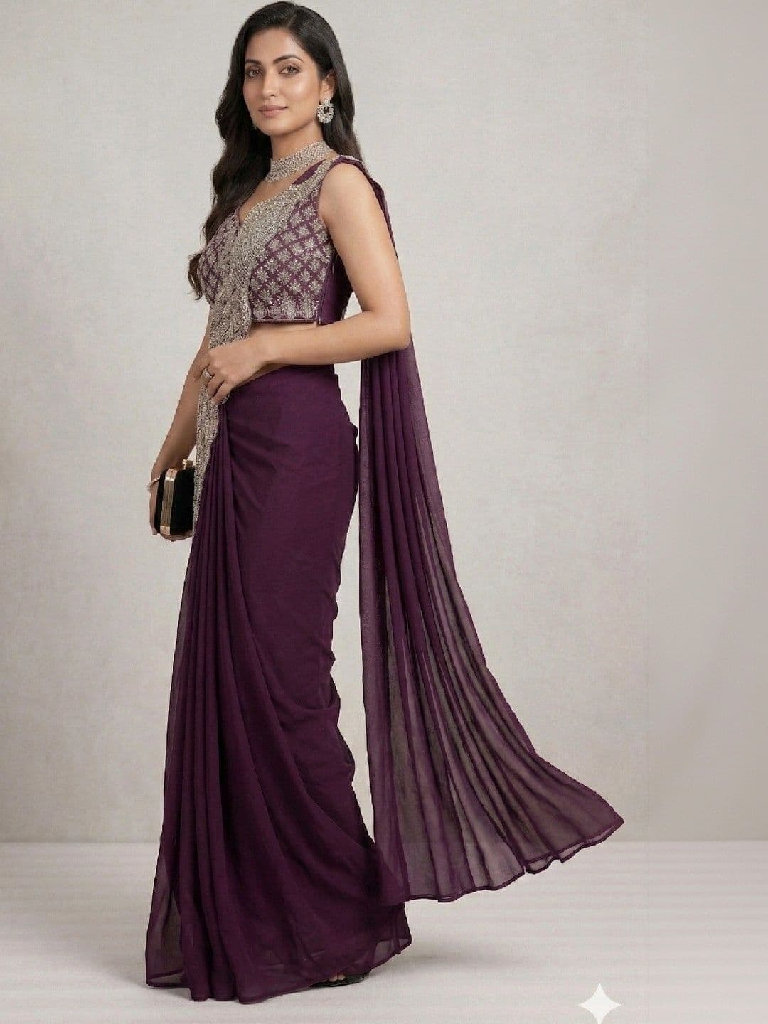 SmileyFashion Embellished Embroidered Pure Georgette Designer Saree thumbnail 4