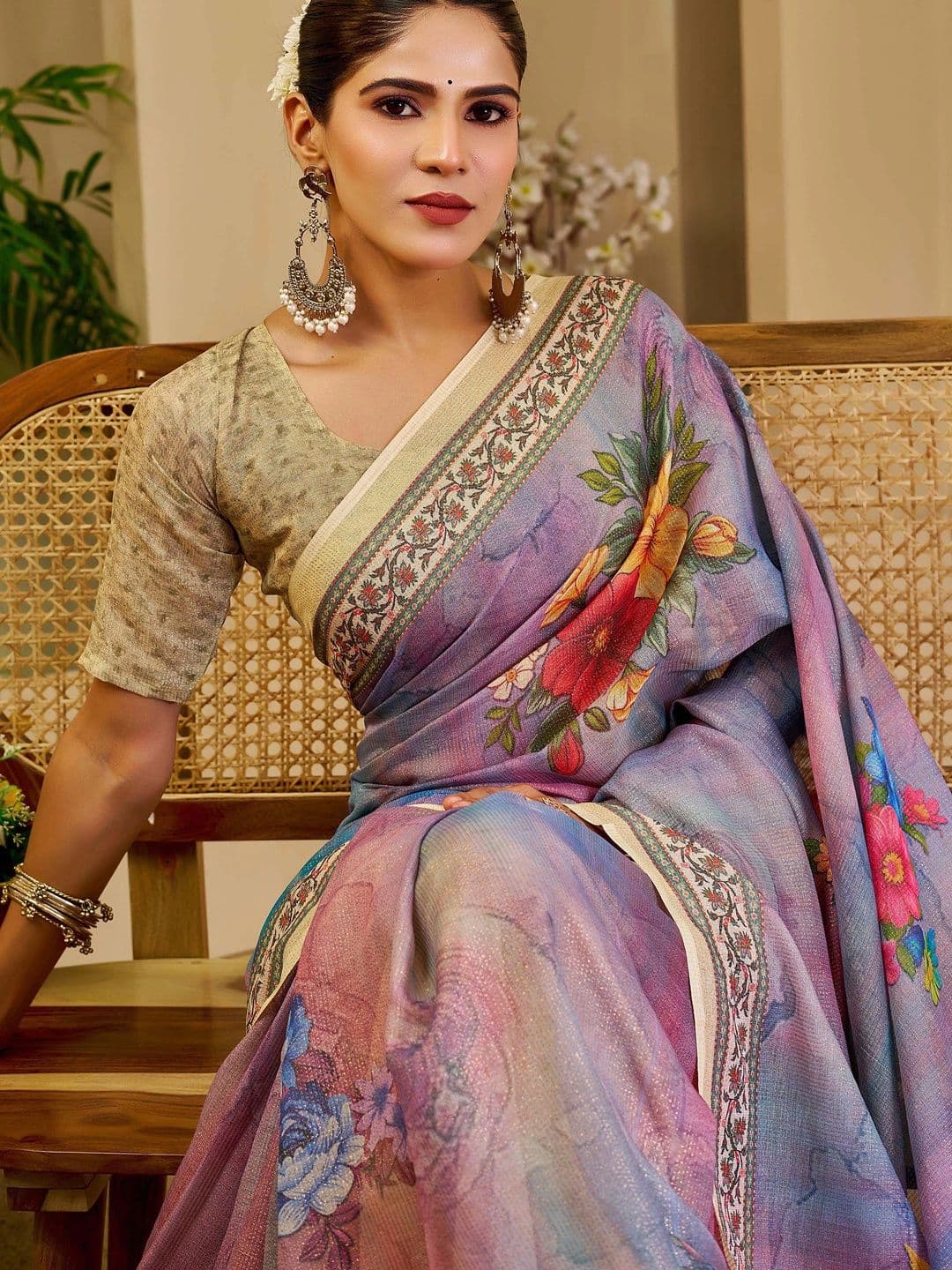 MANVAA Floral Silk Cotton Handloom Saree thumbnail 4