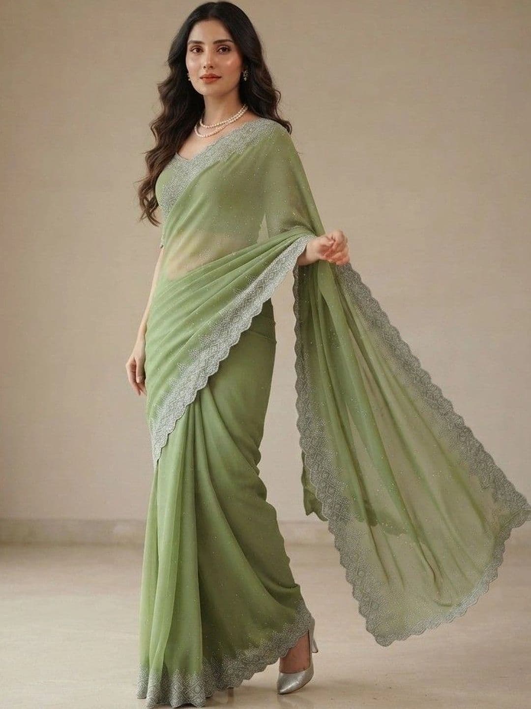 SmileyFashion Embroidered Pure Georgette Saree thumbnail 4