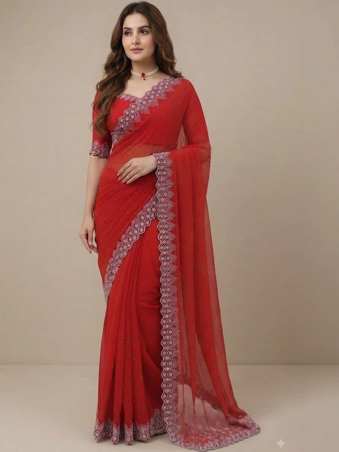 SmileyFashion Embellished Pure Georgette Saree thumbnail 3