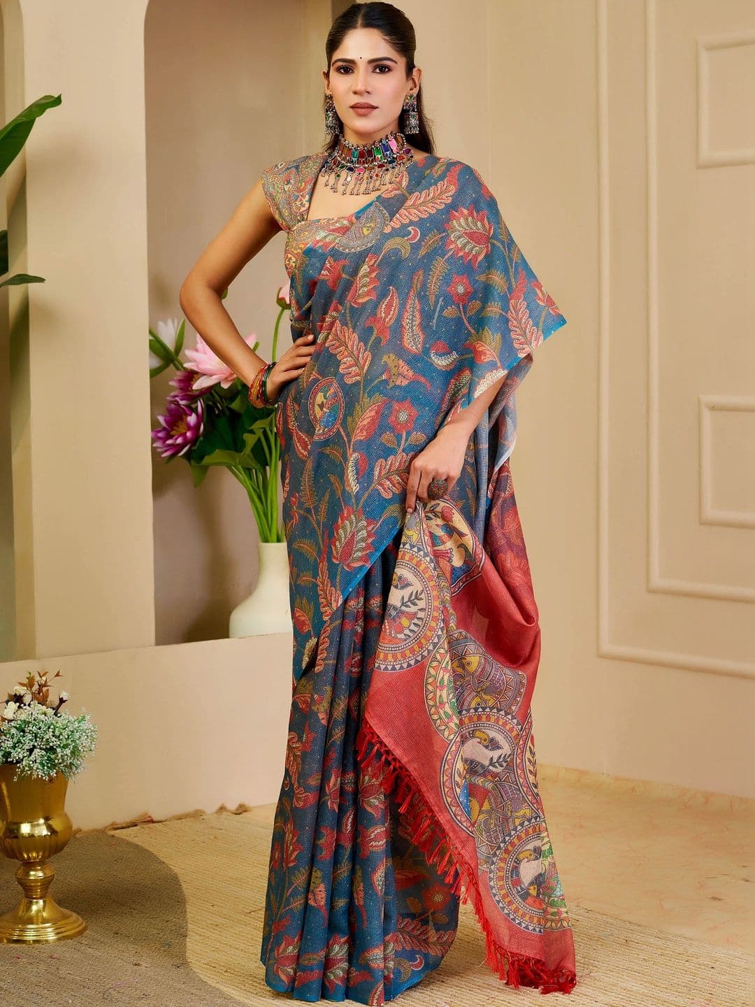 MANVAA Women Kalamkari Silk Cotton Handloom Saree thumbnail 7